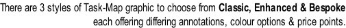 There are 3 styles of Task-Map graphic to choose from Classic, Enhanced & Bespoke each offering differing annotations, colour options & price points.
